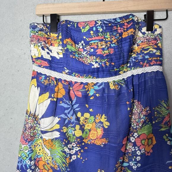 Shoshanna Dress Floral Blue Strapless Lined Cotton Silk Blend Mini Dress Women 2 - Picture 4 of 12